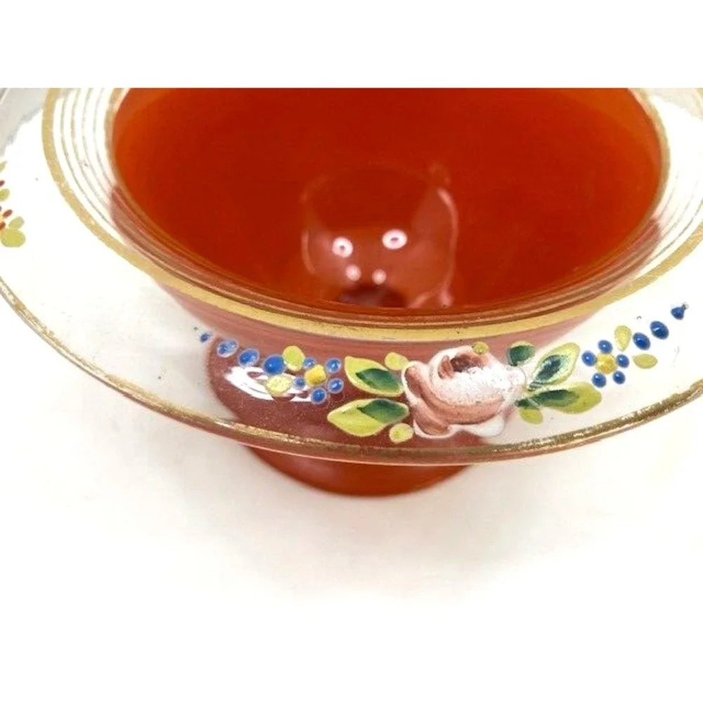 Rare Vtg Hand Painted Lancaster Marqurite Orange Flower Accent Glaze Bowl 1930‎